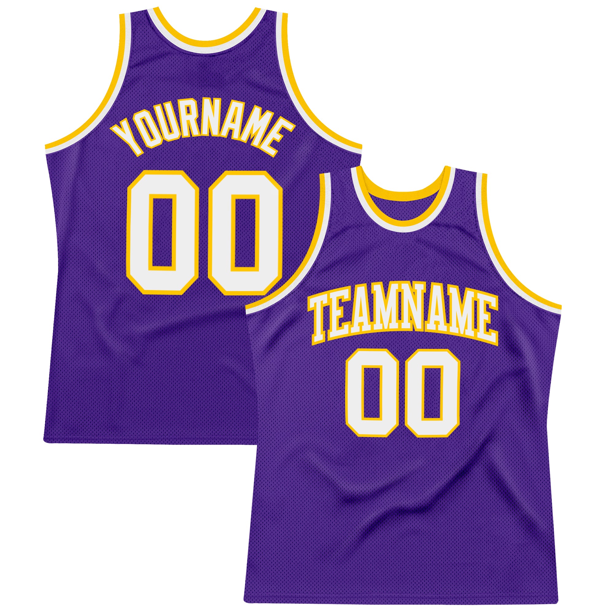 Custom Basketball Jersey - Authentic Purple White Gold Throwback Design Custom Purple White-Gold Authentic Throwback Basketball