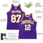 Custom Basketball Jersey - Authentic Purple White Gold Throwback Design Custom Purple White-Gold Authentic Throwback Basketball