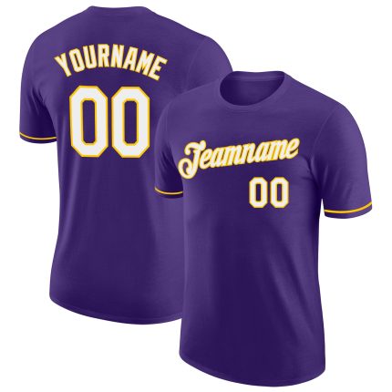 Custom Performance T-Shirt in Purple and White Gold - Style 7110 for Men and Women Custom Purple White-Gold Performance T-Shirt