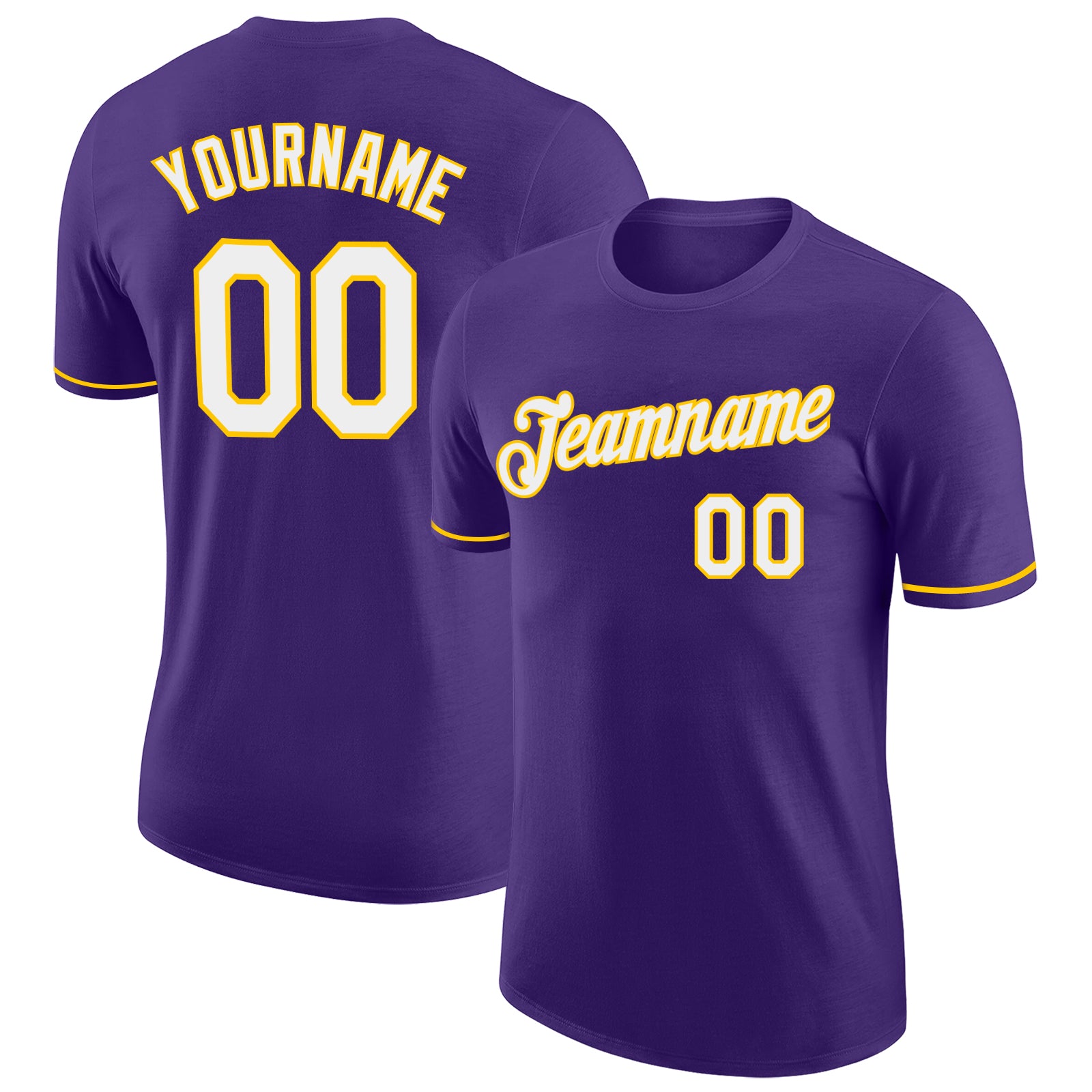 Custom Performance T-Shirt in Purple and White Gold - Style 7110 for Men and Women Custom Purple White-Gold Performance T-Shirt