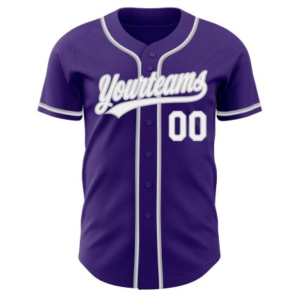 Personalized Purple White Gray Baseball Jersey - Custom Authentic Design Custom Purple White-Gray Authentic Baseball Jersey