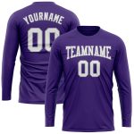 Custom Long Sleeve Performance T-Shirt in Purple White-Grey for Men and Women Custom Purple White-Gray Long Sleeve Performance