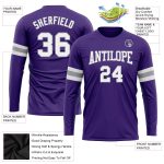 Custom Long Sleeve Performance T-Shirt in Purple White-Grey for Men and Women Custom Purple White-Gray Long Sleeve Performance