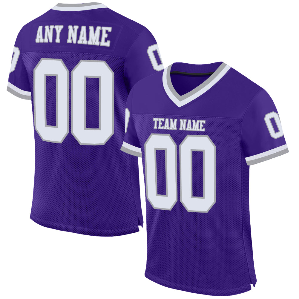 Custom Purple White-Gray Mesh Authentic Throwback Football Jersey Custom Purple White Gray Authentic Throwback Football Jersey Mesh Design Custom Purple White-Gray Mesh Authentic Throwback