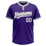 Purple and White Gray Custom Unisex Softball Jersey - Two-Button Design Custom Purple White-Gray Two-Button Unisex Softball
