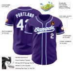 Custom purple and light blue baseball jersey, detail of the printed panel