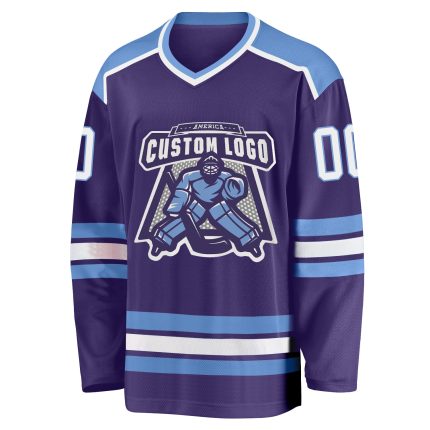 Purple White Light Blue Custom Hockey Jersey for Men and Women Custom Purple White-Light Blue Hockey Jersey