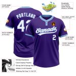 Custom Softball Jersey Two-Button Unisex in Purple & Light Blue - Soft Fabric Custom Purple White-Light Blue Two-Button Unisex