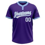 Custom Softball Jersey Two-Button Unisex in Purple & Light Blue - Soft Fabric Custom Purple White-Light Blue Two-Button Unisex