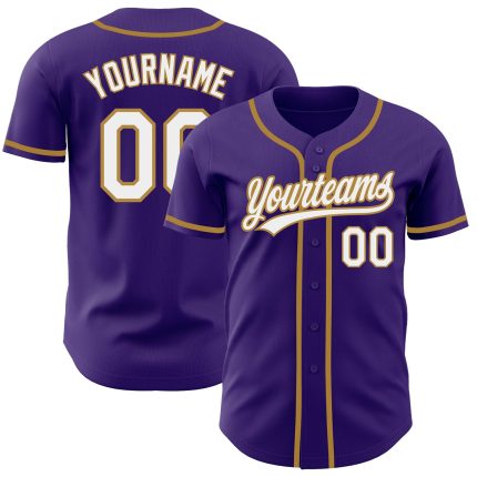 Custom Purple White Gold Baseball Jersey - Authentic Team Sports Apparel Custom Purple White-Old Gold Authentic Baseball