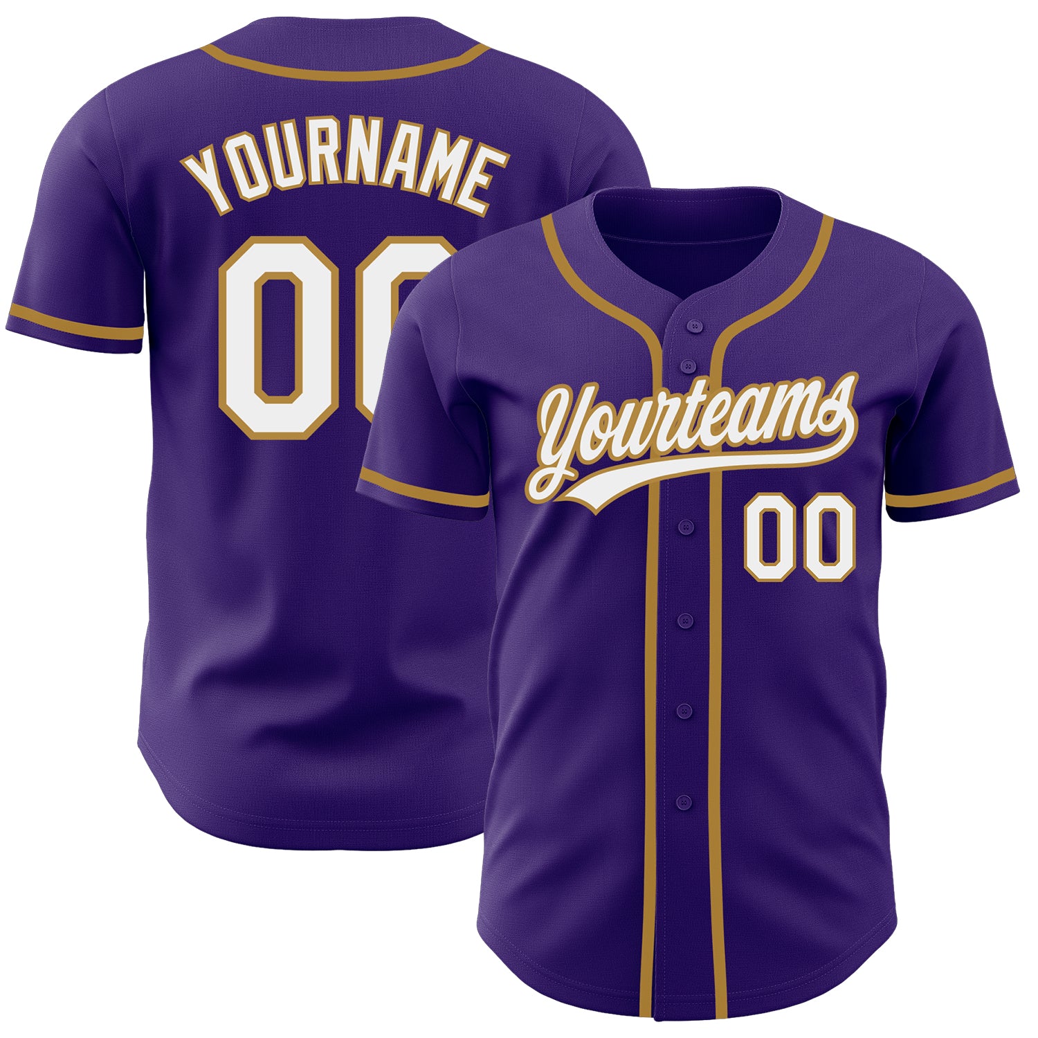 Custom Purple White Gold Baseball Jersey - Authentic Team Sports Apparel Custom Purple White-Old Gold Authentic Baseball