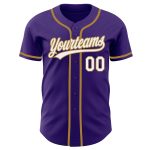 Custom Purple White Gold Baseball Jersey - Authentic Team Sports Apparel Custom Purple White-Old Gold Authentic Baseball