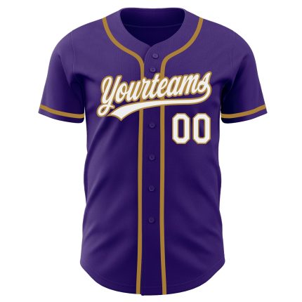 Custom Purple White Gold Baseball Jersey - Authentic Team Sports Apparel Custom Purple White-Old Gold Authentic Baseball