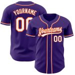 Custom Purple White Orange Baseball Jersey - Authentic Sports Apparel Custom Purple White-Orange Authentic Baseball Jersey
