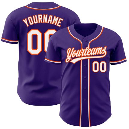 Custom Purple White Orange Baseball Jersey - Authentic Sports Apparel Custom Purple White-Orange Authentic Baseball Jersey