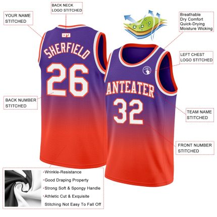Custom Purple and Orange Fade Basketball Jersey - Authentic Fashion Design Custom Purple White-Orange Authentic Fade Fashion