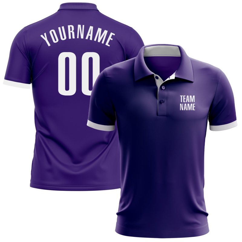 Custom Performance Golf Polo Shirt in Purple and White for Men and Women Custom Purple White Performance Golf Polo Shirt