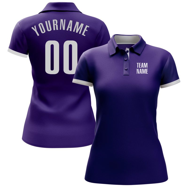 Custom Performance Golf Polo Shirt in Purple and White for Men and Women Custom Purple White Performance Golf Polo Shirt