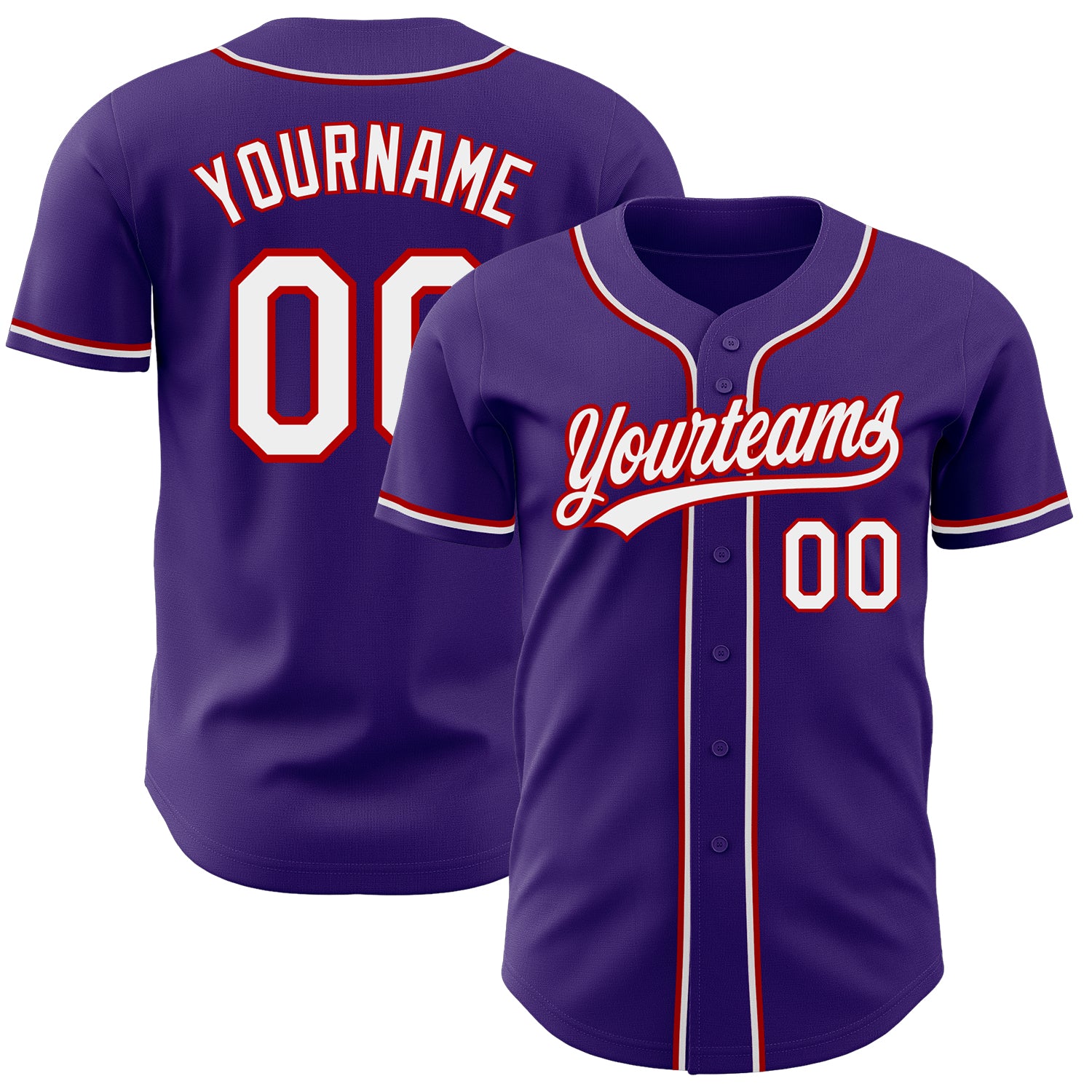 Custom Purple White Red Baseball Jersey - Authentic Personalized Design Custom Purple White-Red Authentic Baseball Jersey