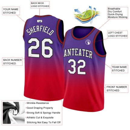 Custom Purple White-Red Fade Basketball Jersey - Authentic Fashion Design Custom Purple White-Red Authentic Fade Fashion