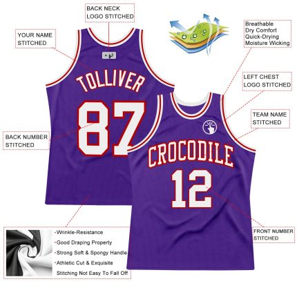 Custom Authentic Purple White Red Throwback Basketball Jersey Custom Purple White-Red Authentic Throwback Basketball Jersey