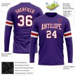 Custom Long Sleeve Performance T-Shirt in Purple, White, and Red for Men and Women Custom Purple White-Red Long Sleeve Performance