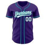 Purple White Teal Authentic Baseball Jersey - Custom Personalized Team Apparel Custom Purple White-Teal Authentic Baseball