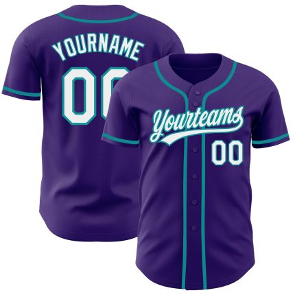 Purple White Teal Authentic Baseball Jersey - Custom Personalized Team Apparel Custom Purple White-Teal Authentic Baseball