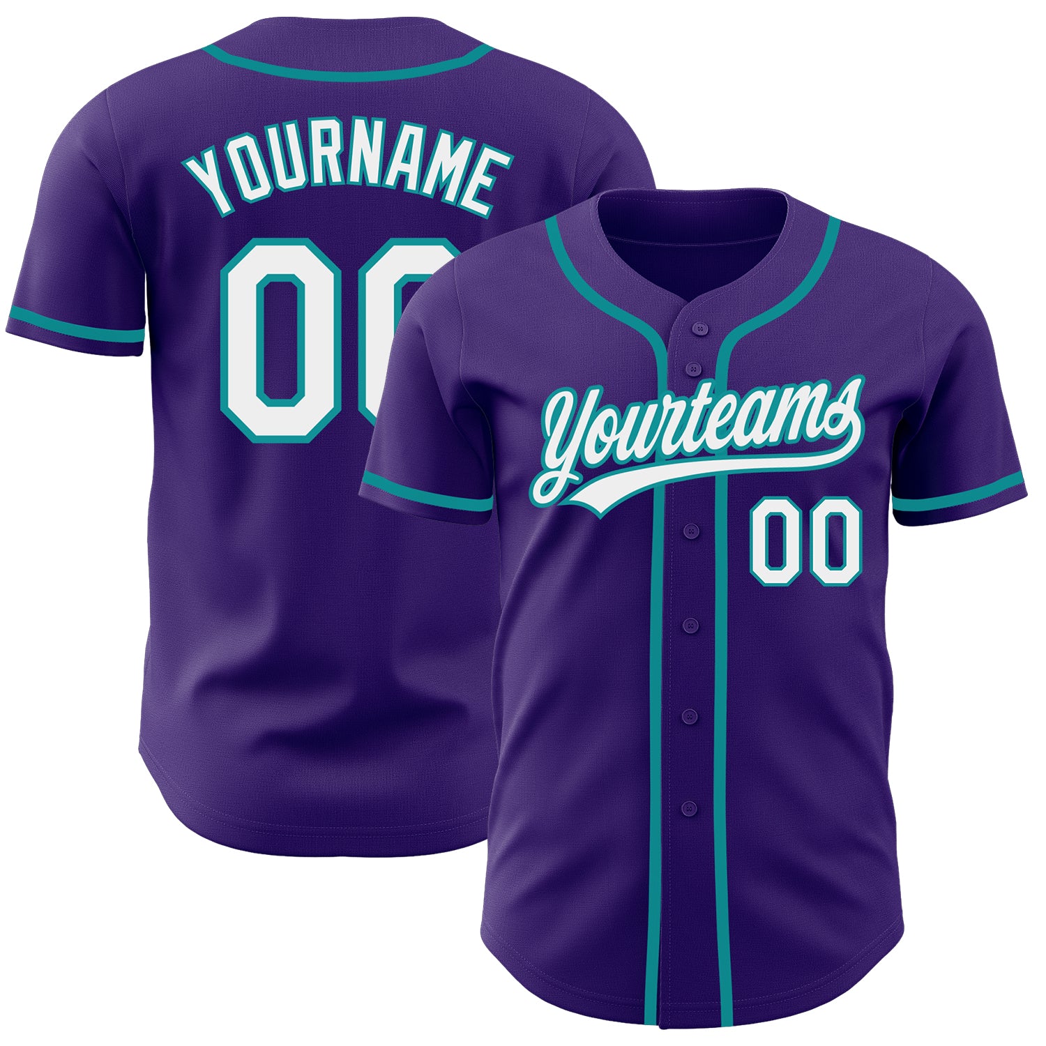Custom Purple White-Teal Authentic Baseball Jersey Purple White Teal Authentic Baseball Jersey - Custom Personalized Team Apparel Custom Purple White-Teal Authentic Baseball