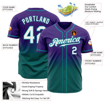 Custom Baseball Jersey Purple White Teal Authentic Fade Fashion Design Custom Purple White-Teal Authentic Fade Fashion Baseball
