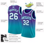 Custom Purple White Teal Fade Basketball Jersey - Authentic Fashion Style Custom Purple White-Teal Authentic Fade Fashion