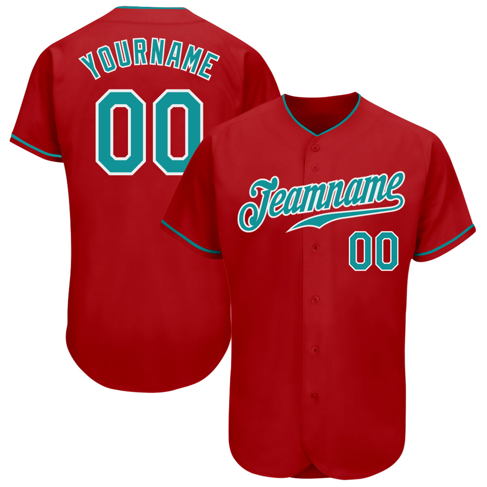 Custom Red Aqua-White Authentic Baseball Jersey Red Aqua-White Custom Baseball Jersey - Authentic Team Apparel for Fans Custom Red Aqua-White Authentic Baseball Jersey
