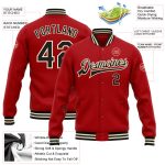 Custom Bomber Varsity Letterman Jacket Red Black Cream Full-Snap Mens Outerwear Custom Red Black-Cream Bomber Full-Snap Varsity