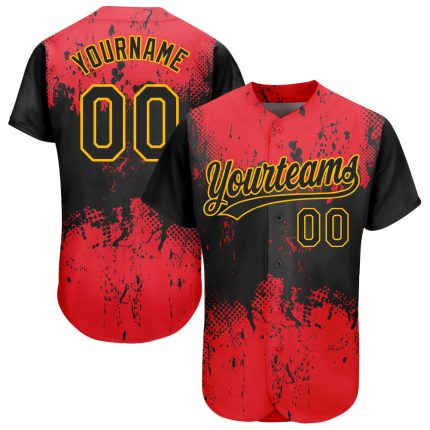 Custom Red Black Gold 3D Pattern Baseball Jersey - Authentic Design Custom Red Black-Gold 3D Pattern Design Authentic Baseball