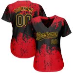 Custom Red Black Gold 3D Pattern Baseball Jersey - Authentic Design Custom Red Black-Gold 3D Pattern Design Authentic Baseball