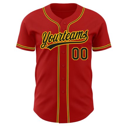 Custom Personalized Red Black Gold Baseball Jersey Authentic Design Custom Red Black-Gold Authentic Baseball Jersey