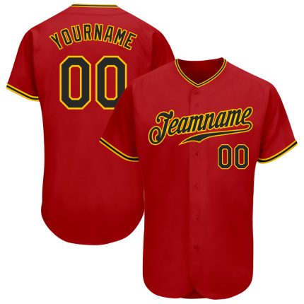Custom Red Black Gold Authentic Baseball Jersey - Style 8441, Personalized Sports Apparel Custom Red Black-Gold Authentic