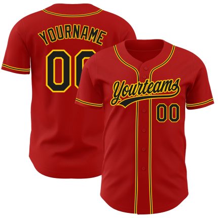 Custom Personalized Red Black Gold Baseball Jersey Authentic Design Custom Red Black-Gold Authentic Baseball Jersey