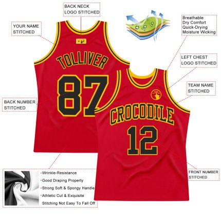 Custom Basketball Jersey - Authentic Red Black Gold Throwback Design Custom Red Black-Gold Authentic Throwback Basketball