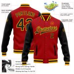 Red Black Gold Bomber Jacket Full-Snap Varsity Letterman Two Tone Custom Custom Red Black-Gold Bomber Full-Snap Varsity Letterman