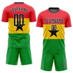 Ghanaian Flag Soccer Jersey Custom Design in Red Black Gold and Kelly Green Custom Red Black Gold-Kelly Green Sublimation