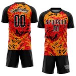 Custom Soccer Uniform Jersey - Red Black Gold Sublimation Design for Players Custom Red Black-Gold Sublimation Soccer Uniform