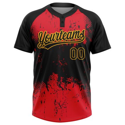 Custom Red Black Gold Softball Jersey Unisex Two-Button Design - Perfect for Teams and Players Custom Red Black-Gold Two-Button