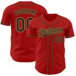 Custom Red and Black Authentic Baseball Jersey - Old Gold Design Custom Red Black-Old Gold Authentic Baseball Jersey
