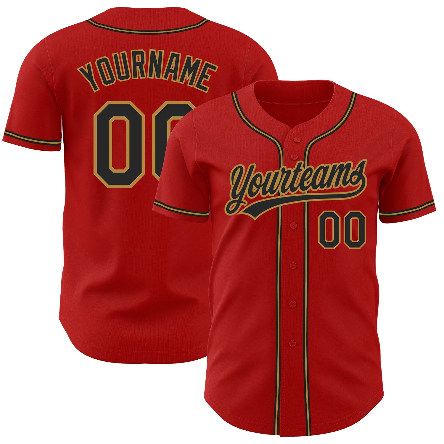 Custom Red and Black Authentic Baseball Jersey - Old Gold Design Custom Red Black-Old Gold Authentic Baseball Jersey