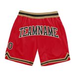 Red Black Old Gold Custom Basketball Shorts - Authentic Throwback Style Custom Red Black-Old Gold Authentic Throwback Basketball