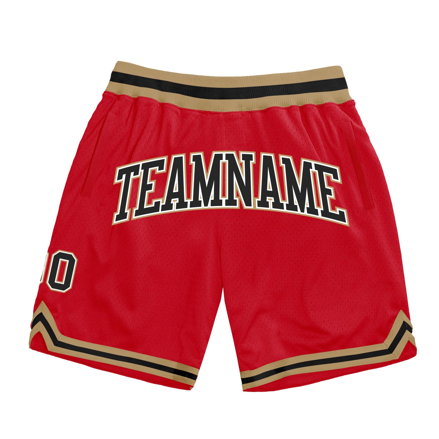 Red Black Old Gold Custom Basketball Shorts - Authentic Throwback Style Custom Red Black-Old Gold Authentic Throwback Basketball