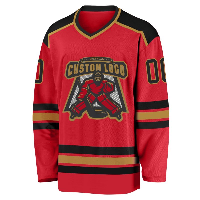 Custom Red Black Old Gold Hockey Jersey Personalized Team Apparel Custom Red Black-Old Gold Hockey Jersey