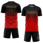 Custom Sublimation Soccer Jersey Red Black Old Gold Uniform for Teams Custom Red Black-Old Gold Sublimation Soccer Uniform