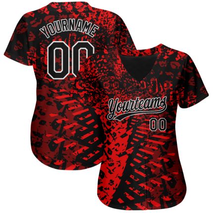 Custom 3D Pattern Baseball Jersey - Authentic Red Black and White Design Custom Red Black-White 3D Pattern Design Authentic